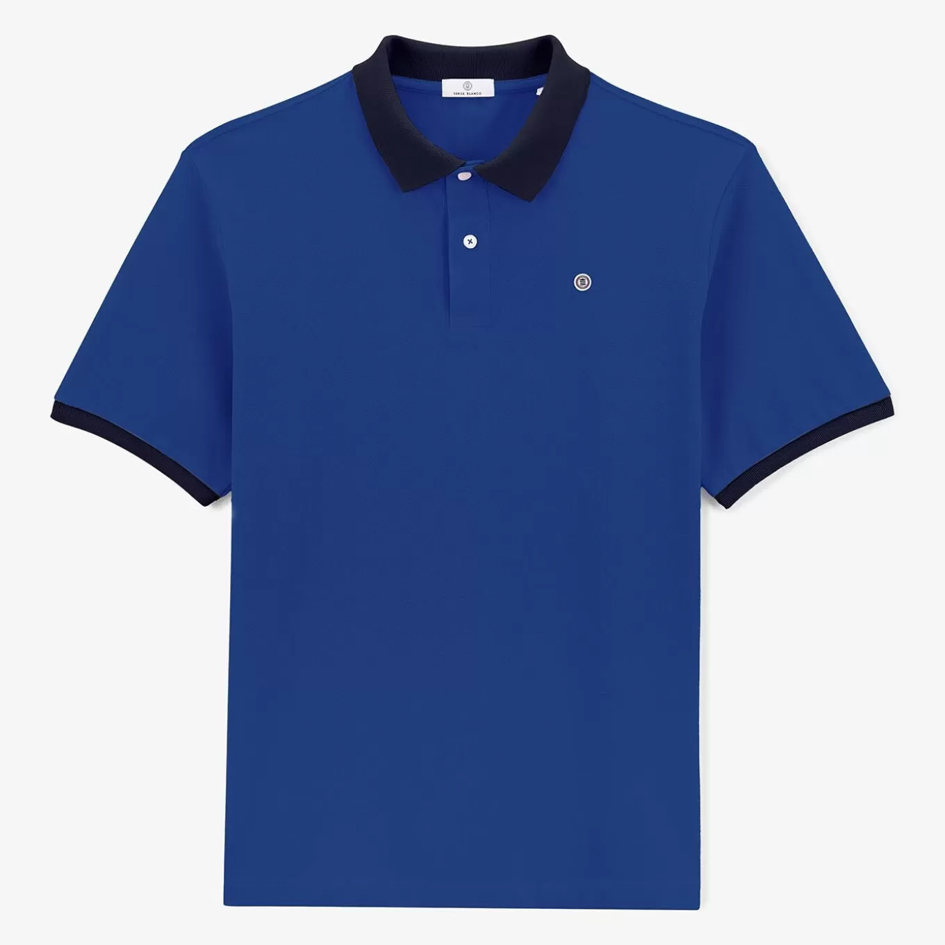 SERGE BLANCO® Polo Shirts^Blue work pique knit polo shirt with contrasting collar