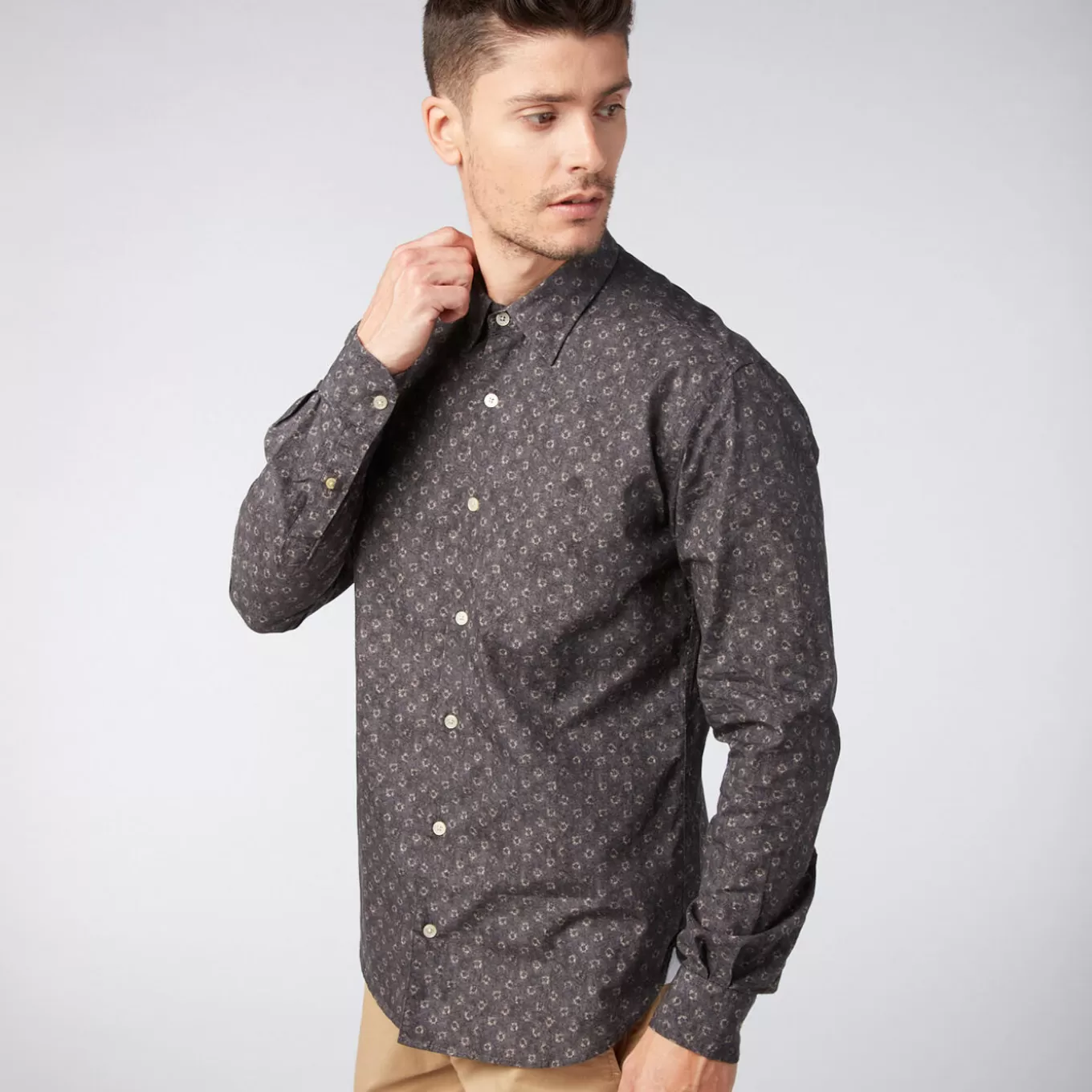SERGE BLANCO® Shirts^Charcoal printed poplin shirt with slim fit