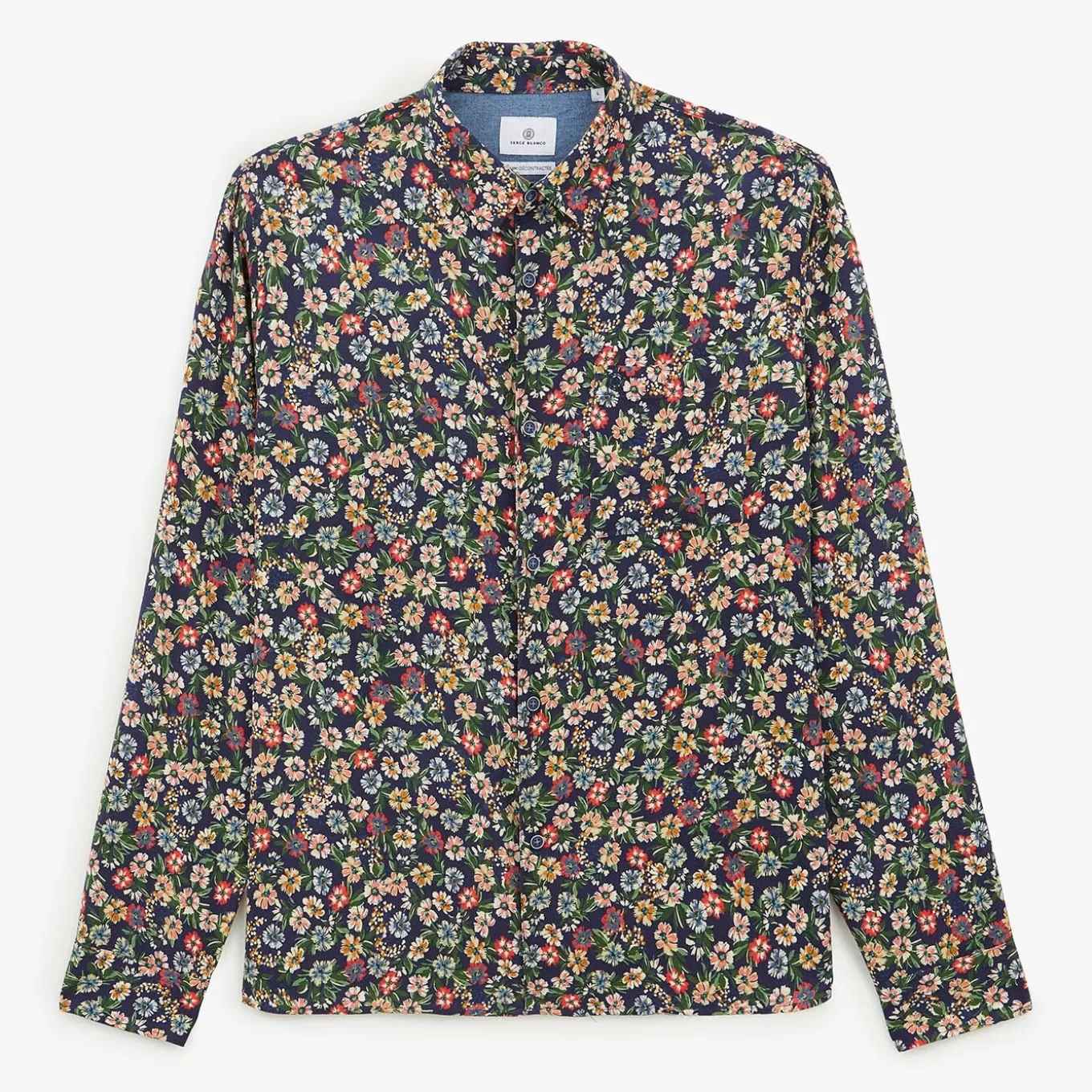 SERGE BLANCO® Shirts^Dark blue shirt with multi-colored floral print with long sleeves