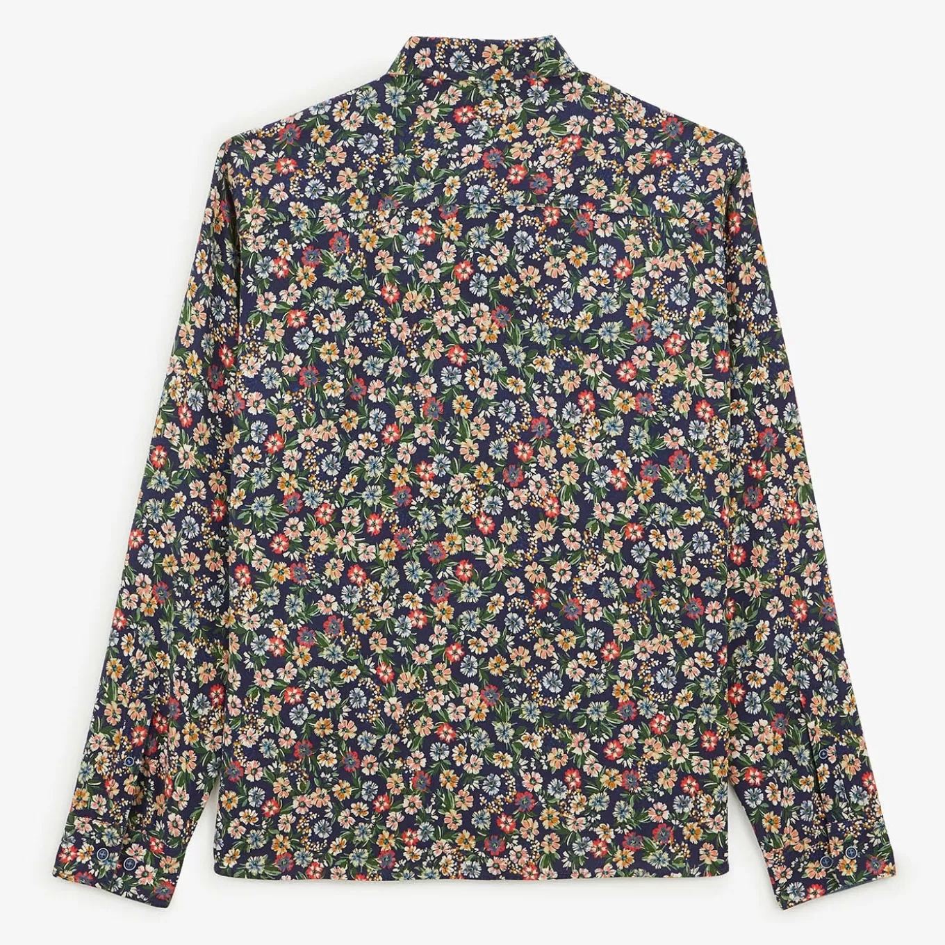 dark_blue_shirt_with_multicolored_floral_print_with_long_sleeves_2.webp SERGE BLANCO® Shirts^Dark blue shirt with multi-colored floral print with long sleeves