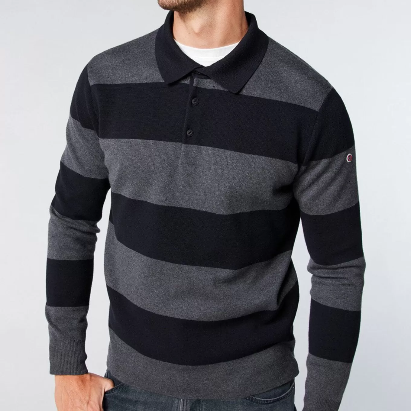 SERGE BLANCO® Sweaters^Dark blue striped polo neck sweater