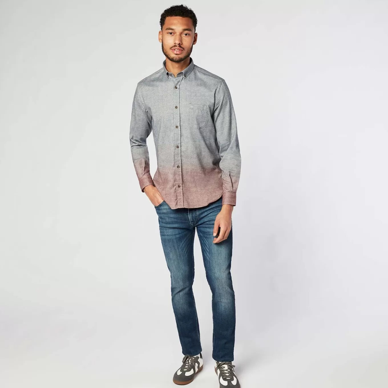 SERGE BLANCO® Shirts^Long Sleeve Shirt with Ba Collar in Faux Plain Fabric