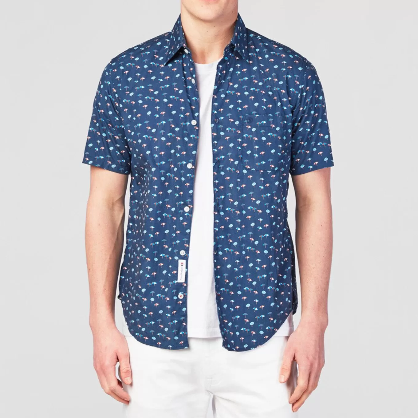 SERGE BLANCO® Shirts^Navy blue short-sleeved shirt with parasol print