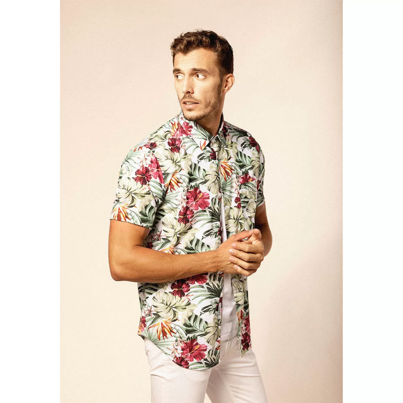 SERGE BLANCO® Shirts^Organic Cotton Floral Print Short Sleeve Shirt