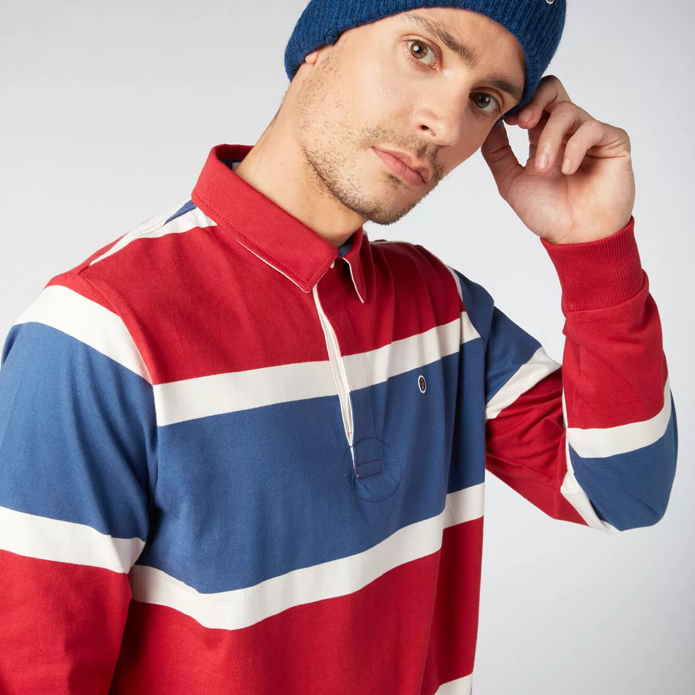 play_rugby_polo_shirt_with_red_tricolor_stripes_2.webp SERGE BLANCO® Polo Shirts^Play rugby polo shirt with red tricolor stripes