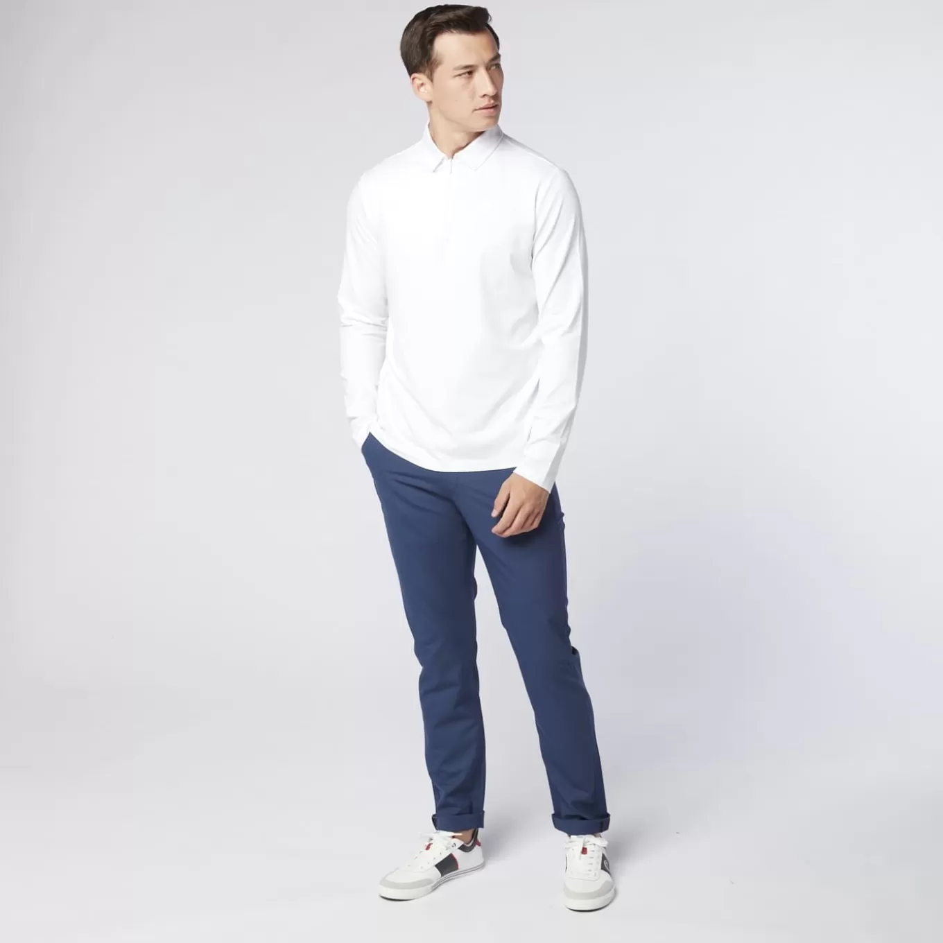 SERGE BLANCO® Polo Shirts^White 3/4 zip long sleeve polo shirt
